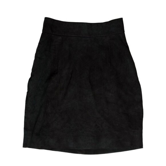 Khaite Authentic Solid Black Genuine Suede Leather High Waist Mini Skirt 00 Xxs - Picture 1 of 6